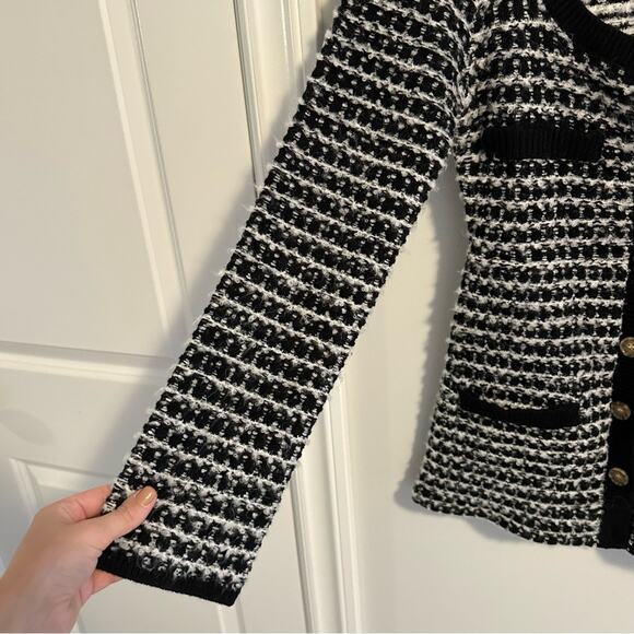 Sea New York Black White Textured Knit Button Front Cardigan Jacket XS - Picture 9 of 10